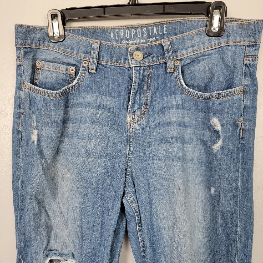 Aeropostale Boyfriend Jeans Women's 6 Reg Regular Medium Wash Distressed Loose